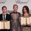 Cate Blanchett avec Logan Lerman et Adèle Exarchopoulos - Remise du trophée Chopard à l'hôtel Martinez lors du 67e festival international du film de Cannes, le 15 mai 2014.