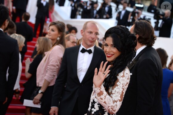 Ayem Nour arrive au Palais des Festivals pour le film Dragons 2, à Cannes, pour le 67e Festival de Cannes, le vendredi 16 mai 2014