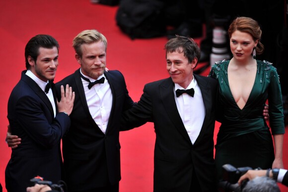 Bertrand Bonello, Gaspard Ulliel, Léa Seydoux, Jérémie Renier lors de la montée des marches pour le film Saint-Laurent au 67e Festival de Cannes, le 17 mai 2014.