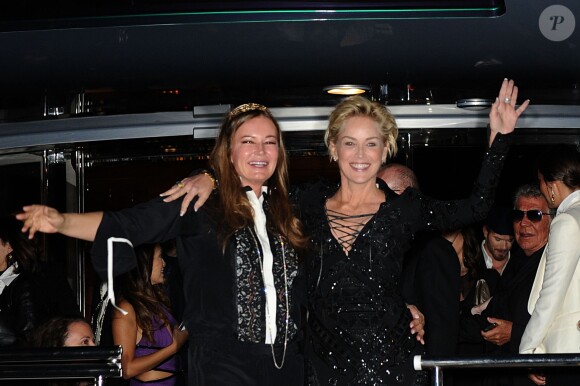 Sharon Stone, Eva Cavalli - Soirée Roberto Cavalli sur son yacht sur le port de Cannes lors du 67e Festival de Cannes le 21 mai 2014.