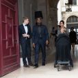  Kanye West, Kim Kardashian et leur fille North se rendent au ch&acirc;teau de Wideville, propri&eacute;t&eacute; de Valentino, pour le brunch de coup d'envoi de leur mariage. Paris, le 23 mai 2014. 