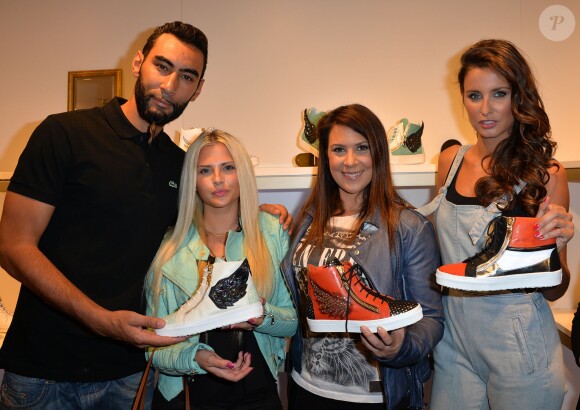 La Fouine (Laouni Mouhid), Kelly Vedovelli, Marion Bartoli et Malika Ménard - Soirée de lancement de la collection "Premier Envol" des sneakers de luxe "Marion Bartoli by Musette" à la boutique Musette à Paris, le 2 juin 2014.