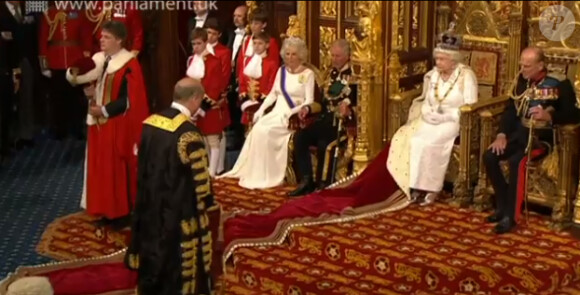 Quatre jeunes pages d'honneur officiaient lors de l'inauguration du Parlement par la reine Elizabeth II le 4 juin 2014 au palais de Westminster, à Londres. L'un d'eux, Charles Hope, vicomte Aithrie, a été victime d'un malaise...