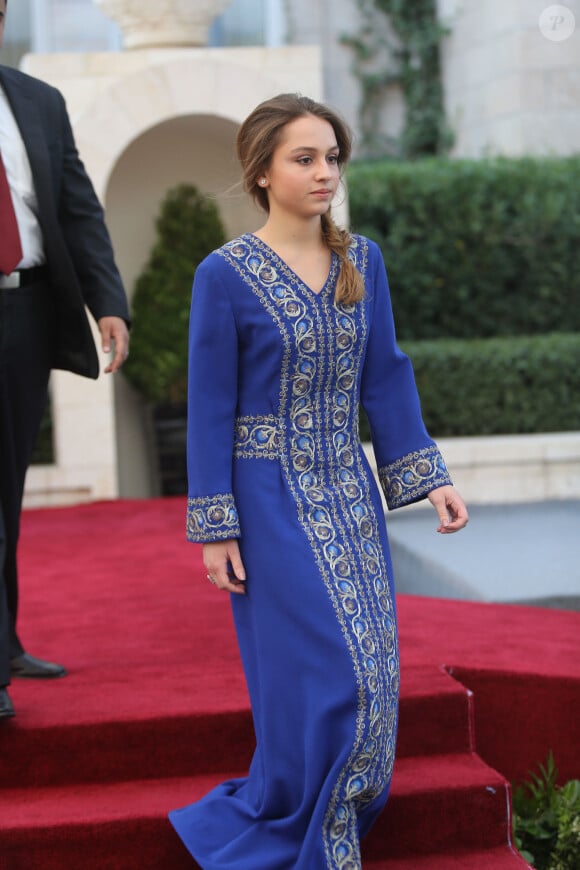 La princesse Iman bint Abdullah, fille du roi Abdullah II et de la reine Rania de Jordanie, le 25 mai 2014 à Amman lors de la fête de l'indépendance.