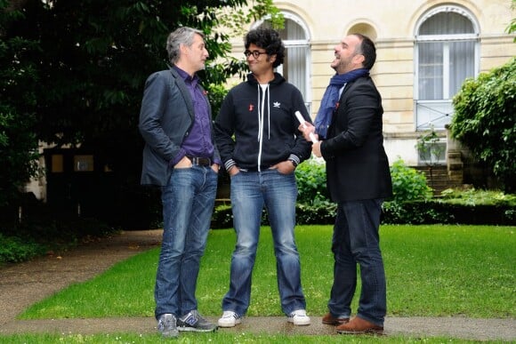 Antoine de Caunes, Sebastien Folin et Francois-Xavier Demaison à la conférence de presse de Solidays, le 4 juin 2014.