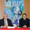 Jean-Paul Huchon et Antoine de Caunes à la conférence de presse de Solidays, le 4 juin 2014.