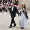Manuel Valls et sa femme Anne Gravoin lors du banquet à l'Elysée donné en l'honneur de la reine Elizabeth II, Paris, le 6 juin 2014.