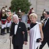 Jean-Bernard Raimond et sa femme Monique Raimond lors du banquet à l'Elysée donné en l'honneur de la reine Elizabeth II, Paris, le 6 juin 2014.