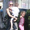 Exclusif - Nicole Richie en compagnie de ses enfants Harlow et Sparrow dans une salle de gym à Los Angeles le 2 juin 2014.