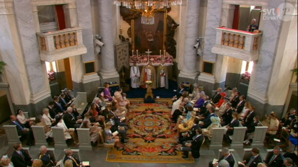 Image de la cérémonie du baptême de la princesse Leonore, le 8 juin 2014 en la chapelle royale du palais Drottningholm à Stockholm.