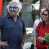Flavio Briatore, ému au côté d'Elisabetta Gregoraci de voir son fils Nathan Falco prendre le volant d'une voiture de course dans les rues de Marina di Pietrasanta, le 7 juin 2014