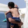 Flavio Briatore, sa belle Elisabetta Gregoraci et leur fils Nathan Falco ont profité du soleil sur les plages de Marina Di Pietrasanta, le 4 juin 2014