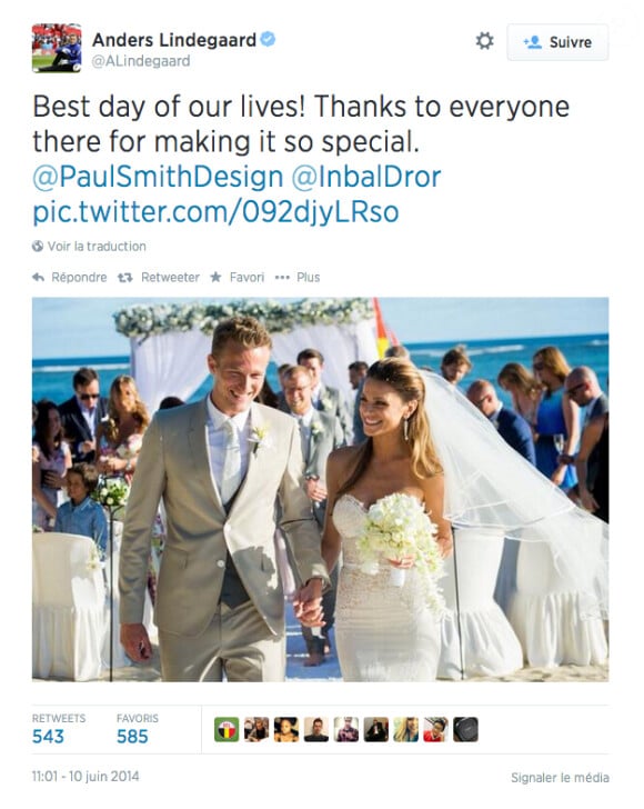 Anders Lindegaard lors de son mariage avec Misse Beqiri le 5 juin 2014 à l'île Maurice. 