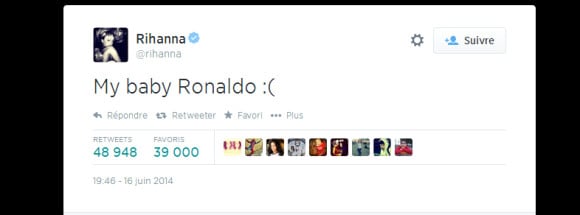 Le message de soutien à Cristiano Ronaldo de Rihanna, publié sur Twitter