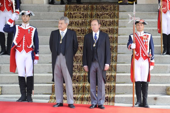 Jesus Posada et Pio Garcia Escudero - Le roi Felipe VI, la reine Letizia d'Espagne et leurs filles, la princesse Leonor et l'infante Sofia, arrivent au parlement pour la cérémonie d'investiture à Madrid. Le 19 juin 2014.