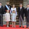 Mariano Rajoy, Jesus Posada et Pio García Escudero - Le roi Felipe VI, la reine Letizia d'Espagne et leurs filles, la princesse Leonor et l'infante Sofia, arrivent au parlement pour la cérémonie d'investiture à Madrid. Le 19 juin 2014.