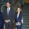 Le roi Felipe VI et son épouse la reine Letizia d'Espagne ont assisté à une rencontre avec des associations de victimes de terrorisme et ont participé à une cérémonie en mémoire des victimes, le 21 juin 2014 à Madrid au palais Zurbano