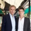Bernard de la Villardière et son fils Nicolas lors du déjeuner Père & Fils, mardi 24 juin 2014, aux Deux Magots à Paris.