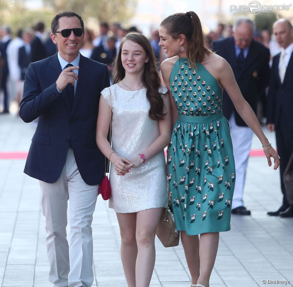  Gad Elmaleh, la princesse Alexandra Hanovre et Charlotte Casiraghi arrivant &amp;agrave; la soir&amp;eacute;e pour l&#039;inauguration du nouveau Yacht Club de Monaco au port Hercule, le 20 juin 2014.  