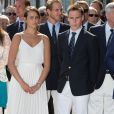 Pauline Ducruet, Louis Ducruet, Pierre Casiraghi et Andréa Casiraghi - Le prince Albert et la princesse Charlene de Monaco, enceinte, inaugurent le nouveau Yacht Club de Monaco, Port Hercule, à Monaco le 20 juin 2014.