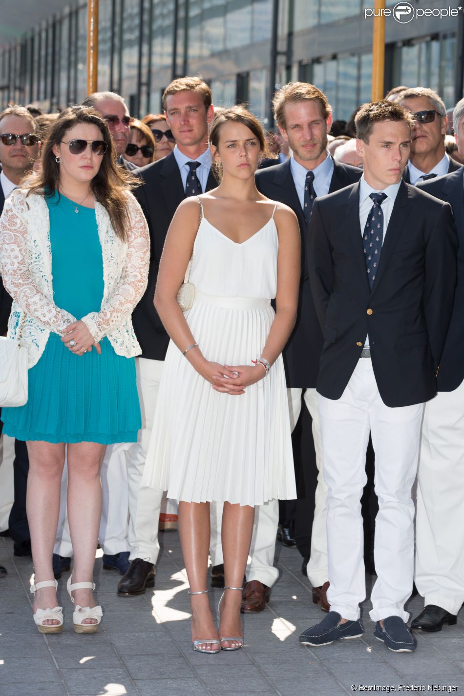 Mélanie-Antoinette de Massy, Pauline Ducruet, Louis Ducruet, Pierre Casiraghi et Andréa Casiraghi - Le prince Albert et la princesse Charlene de Monaco, enceinte, inaugurent le nouveau Yacht Club de Monaco, Port Hercule, à Monaco le 20 juin 2014.