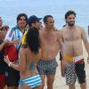 Exclusif - L'ancien joueur de l'équipe de France de football Youri Djorkaeff rencontre ses fans et fait du beach-soccer sur la plage d'Ipanema à Rio de Janeiro au Brésil le 2 juillet 2014.
