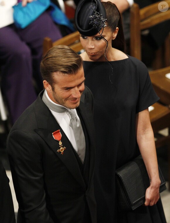 David Beckham et Victoria Beckham, àWestminster Abbey pour le mariage de Kate Middleton, à Londres, le 29 avril 2011.