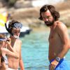 Andrea Pirlo (Juventus) sur une plage à Ibiza avec ses deux enfants Niccolo (10 ans) et Angela (6 ans) le 6 Juillet 2014.