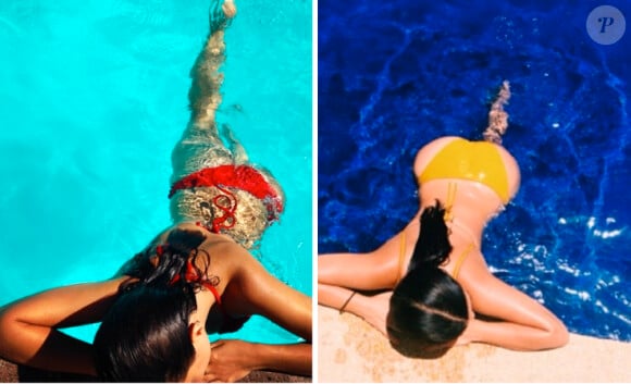 Les deux bombes Emily Ratajkowski (gauche) et Kim Kardashian (droite) jouent les sirènes sexy dans leur piscine de vacances