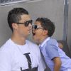 Cristiano Ronaldo et son fils Cristiano Jr. assistent au Master 1000 de Madrid le 8 mai 2014 à la Caja Magica de Madrid