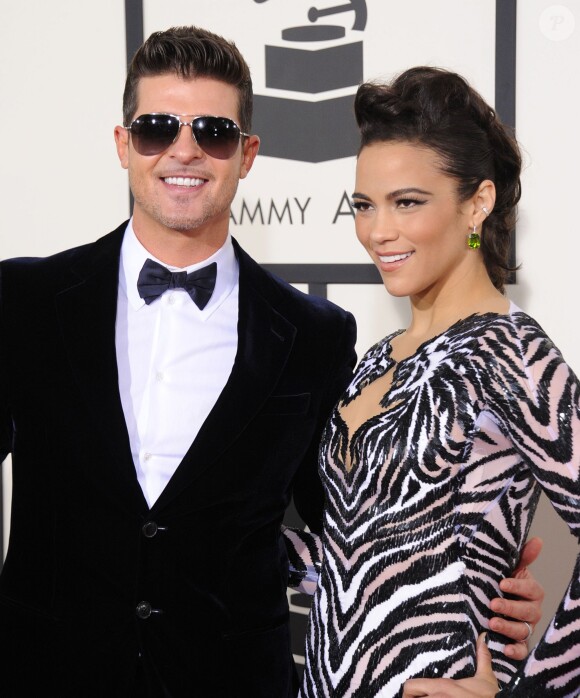 Robin Thicke et sa femme Paula Patton - 56eme ceremonie des Grammy Awards a Los Angeles le 26 janvier 2014.  The 56Th Grammy Awards Arrivals held at The Staples Center in Los Angeles, California on January 26th, 2014.26/01/2014 - Los Angeles
