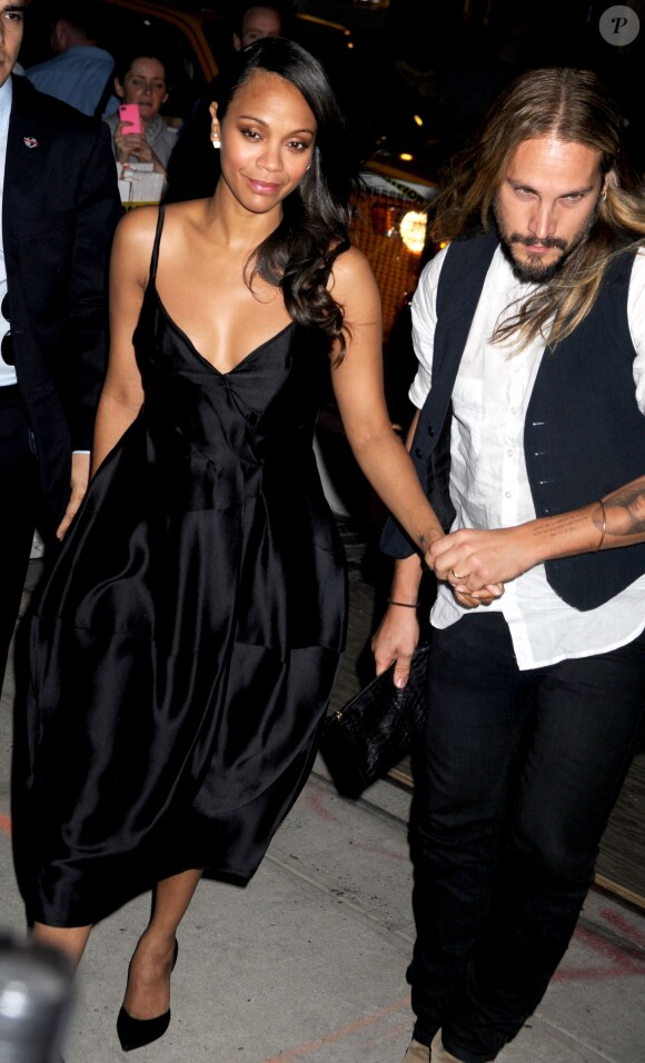 Zoe Saldana et Marco Perego à la première de Guardians Of The Galaxy à New York le 29 juillet 2014.