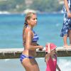 Sylvie Meis (ex-Van der Vaart) se détend sur la plage du Club 55 à Ramatuelle, près de Saint-Tropez. Le 31 juillet 2014.