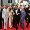 Le casting de ''Bienvenue chez les Ch'tis'' (Dany Boon, Line Renaud et Kad Merad) sur le tapis rouge du Festival de Cannes, le 21 mai 2008.