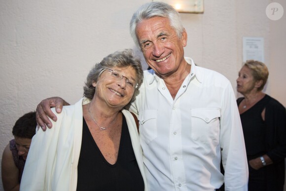 Gilbert Coullier et Jacqueline Franjou au spectacle de Laurent Gerra lors du 30e Festival de Ramatuelle, le 4 août 2014.