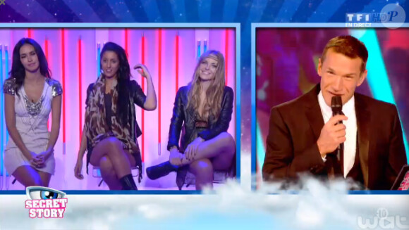 Leila, Sara et Elodie, nominées, dans la quotidienne de Secret Story 8, sur TF1, le vendredi 8 aout 2014