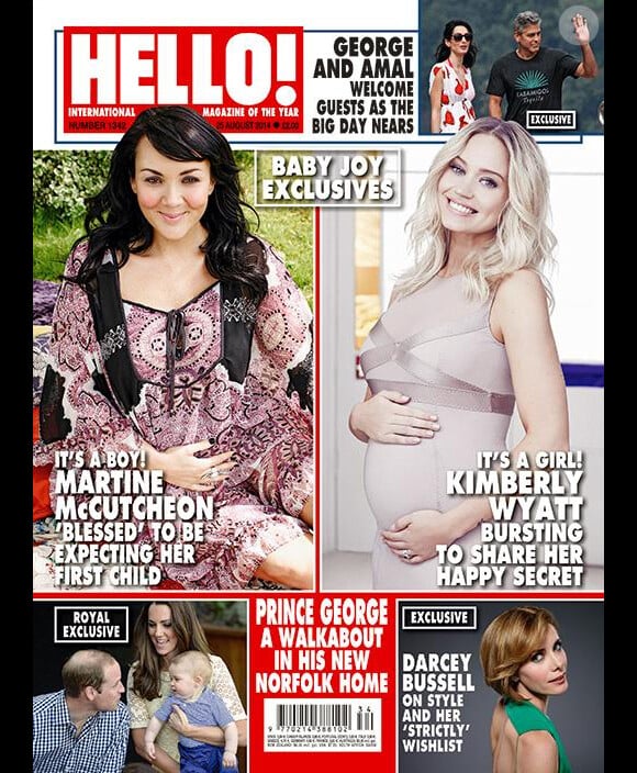 Kimberly Wyatt pose enceinte en couverture du magazine "Hello", en août 2014.