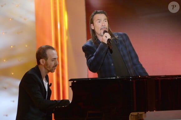 Calogero et Florent Pagny lors de l'enregistrement de l'émission "Vivement dimanche" à Paris le 15 janvier 2014