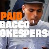Chris Brown cigarette à la bouche est visé par la campagne Unpaid Tobacco Spokesperson, août 2014.