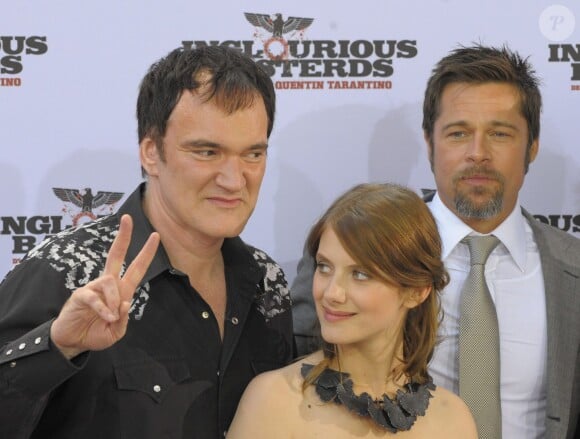 Quentin Tarantino, Mélanie Laurent et Brad Pitt à Berlin, le 28 juillet 2009.