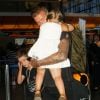 David Beckham et sa fille Harper à l'aéroport LAX à Los Angeles, le 29 août 2014