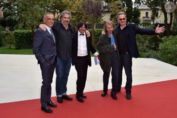 Alberto Barbera, Gustave Kervern, Michel Houellebecq et Benoit Delépine à la présentation de Near Death Experience à Venise le 1er septembre 2014.