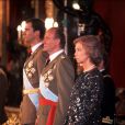  Le prince Felipe, le roi Juan Carlos et la reine Sofia d'Espagne lors de la Pâque militaire le 6 janvier 1997 