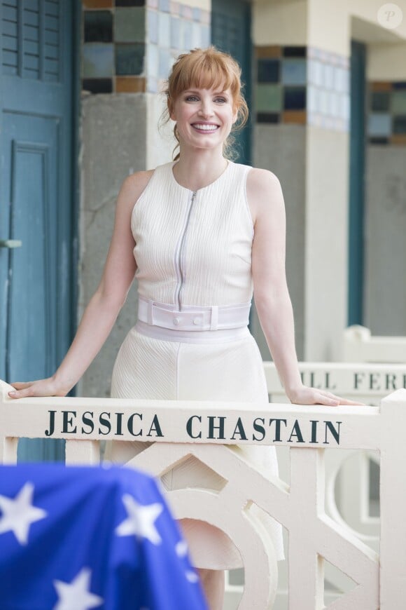 Hommage à Jessica Chastain sur les planches de Deauville à l'occasion du 40e Festival du cinéma américain de Deauville le 5 septembre 2014