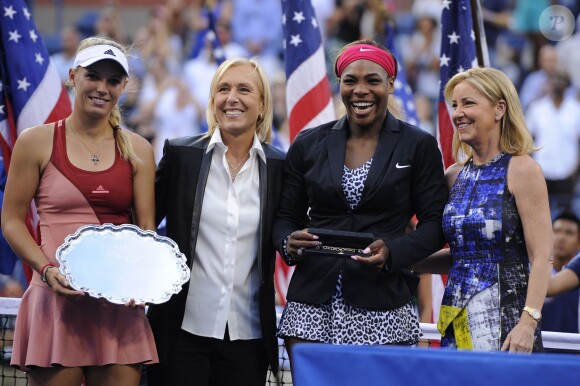 Caroline Wozniacki, Martina Navratilova, Serena Williams et Chris Evert après la finale de l'US Open, le 7 septembre à New York