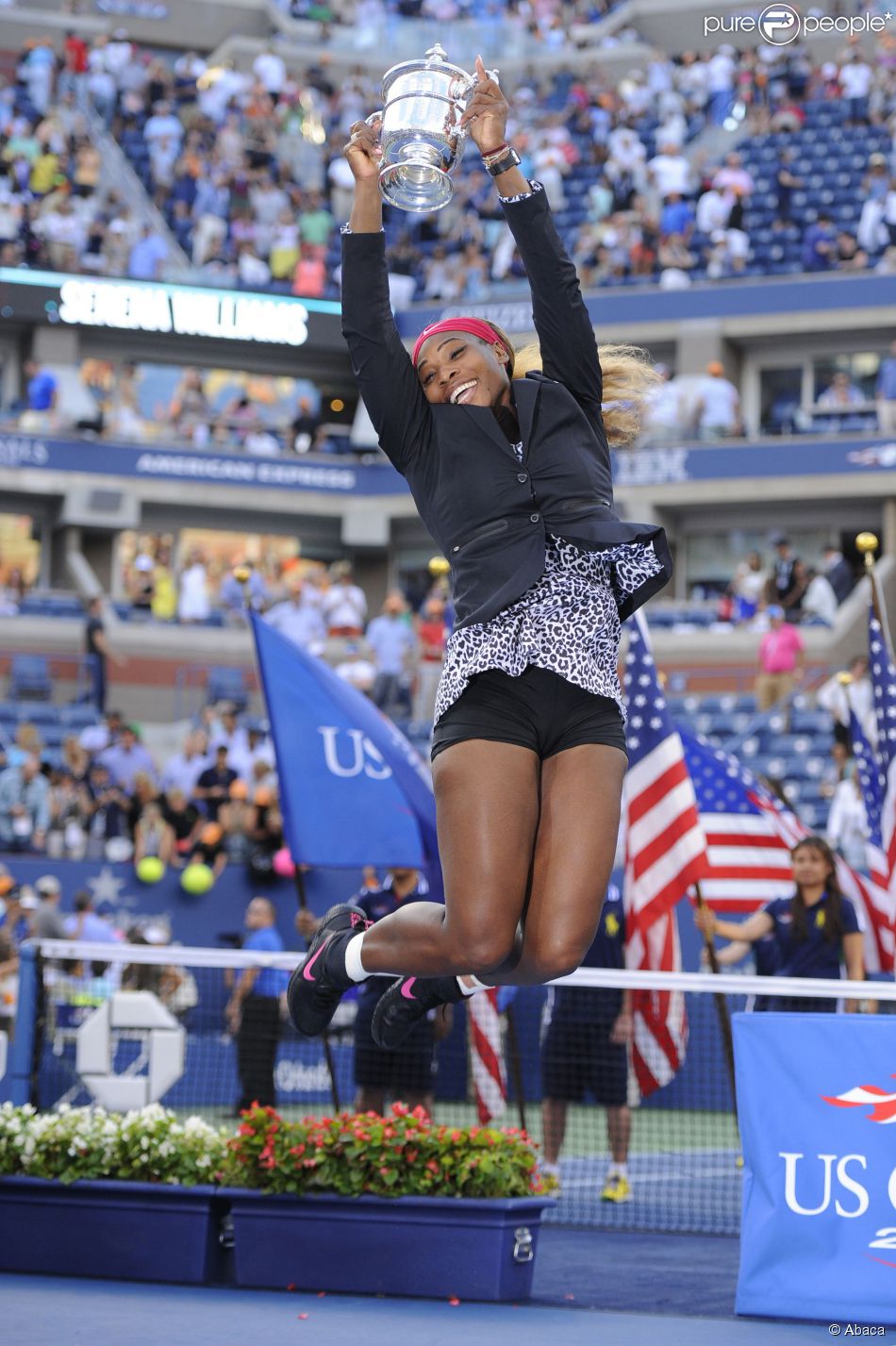 Serena Williams après sa victoire sur Caroline Wozniacki en finale de l&#039;US Open à l&#039;USTA Billie Jean King National Tennis Center de New York le 7 septembre 2014