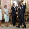 Le roi Felipe VI et son épouse la reine Letizia d'Espagne recevaient le 8 septembre 2014 à déjeuner au palais du Pardo, à Madrid, le président du Panama, Juan Carlos Varela, et sa femme la journaliste Lorena Castillo.