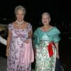 La princesse Benedikte et la reine Margrethe II de Danemark à la soirée des noces d'or de leur soeur la reine Anne-Marie de Grèce et du roi Constantin II de Grèce, au Pirée, le 18 septembre 2014