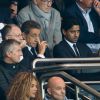 Jean-Michel Aulas, Nicolas Sarkozy, Nasser Al-Khelaïfi - Nicolas Sarkozy assiste au match de football entre le PSG et Lyon au Parc des Princes à Paris le 21 septembre 2014.