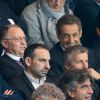 Jean-Michel Aulas, Nicolas Sarkozy, Nasser Al-Khelaïfi - Nicolas Sarkozy assiste au match de football entre le PSG et Lyon au Parc des Princes à Paris le 21 septembre 2014.